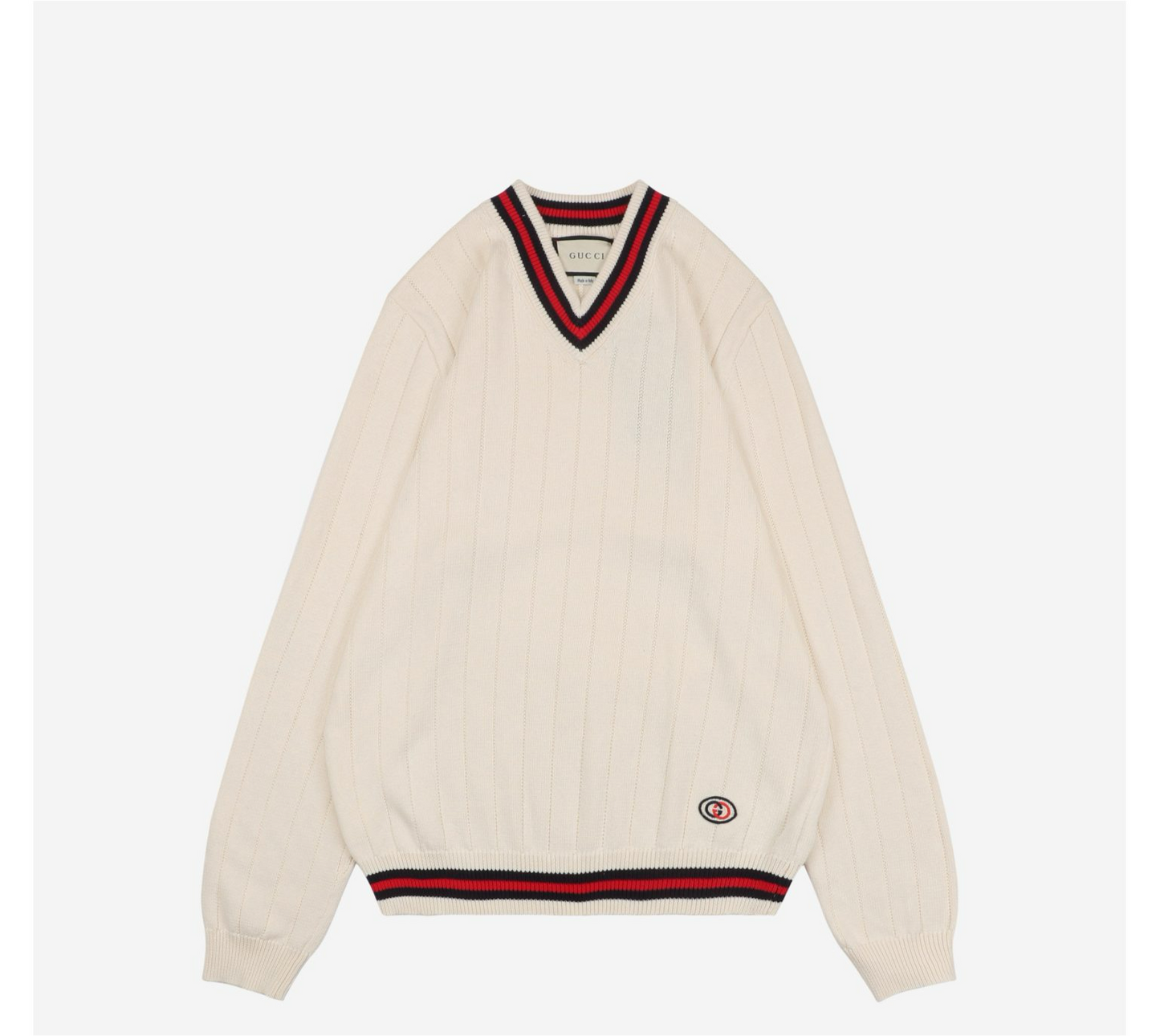 COTTON KNIT V-NECK SWEATER WITH WEB GUCCI