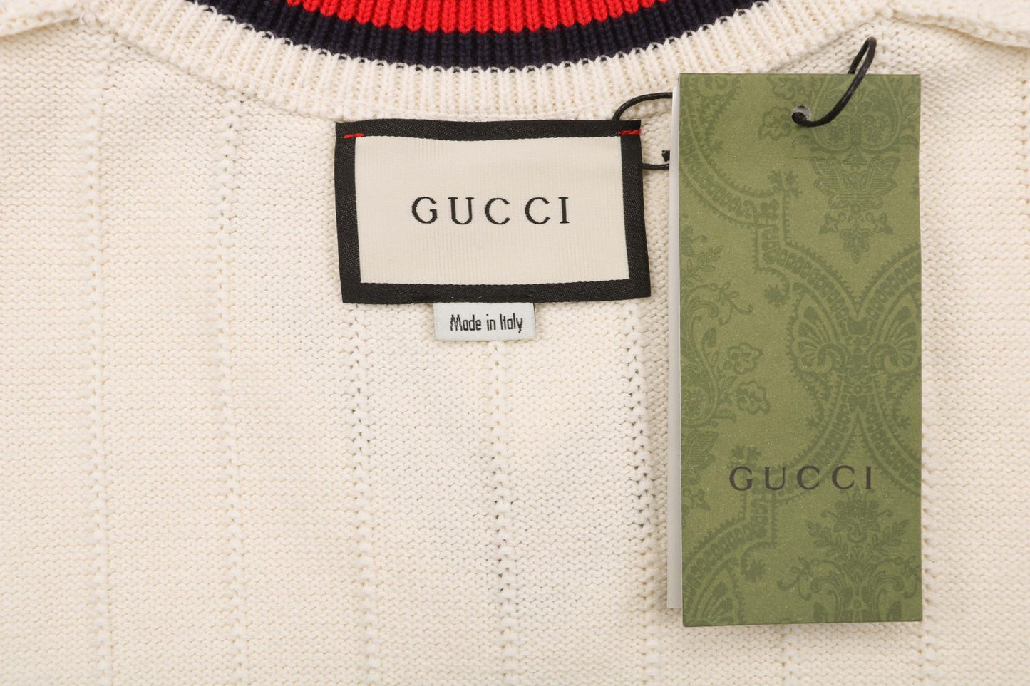 COTTON KNIT V-NECK SWEATER WITH WEB GUCCI